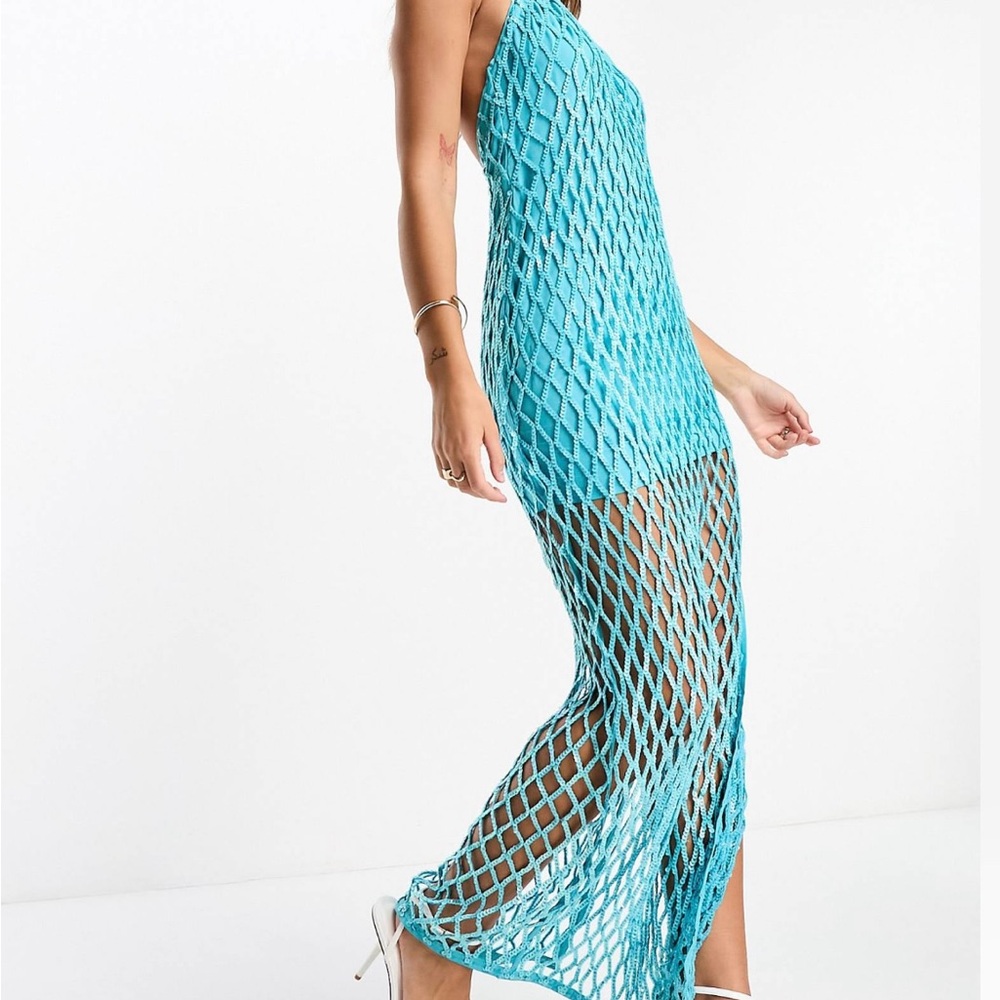 ASOS Turquoise Mesh Maxi Dress
